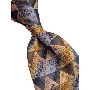 Tino Cosma for Tom James Mens Silk Tie Geometric Triangle Gold Blue Grey Italy